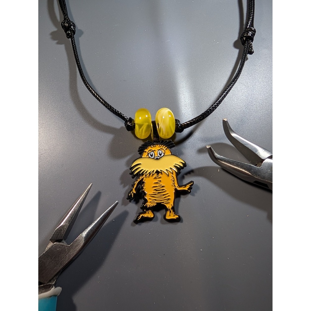 Handmade The Lorax Repurposed Enamel Pin Adjustable Cord Necklace Dr Seuss Charm